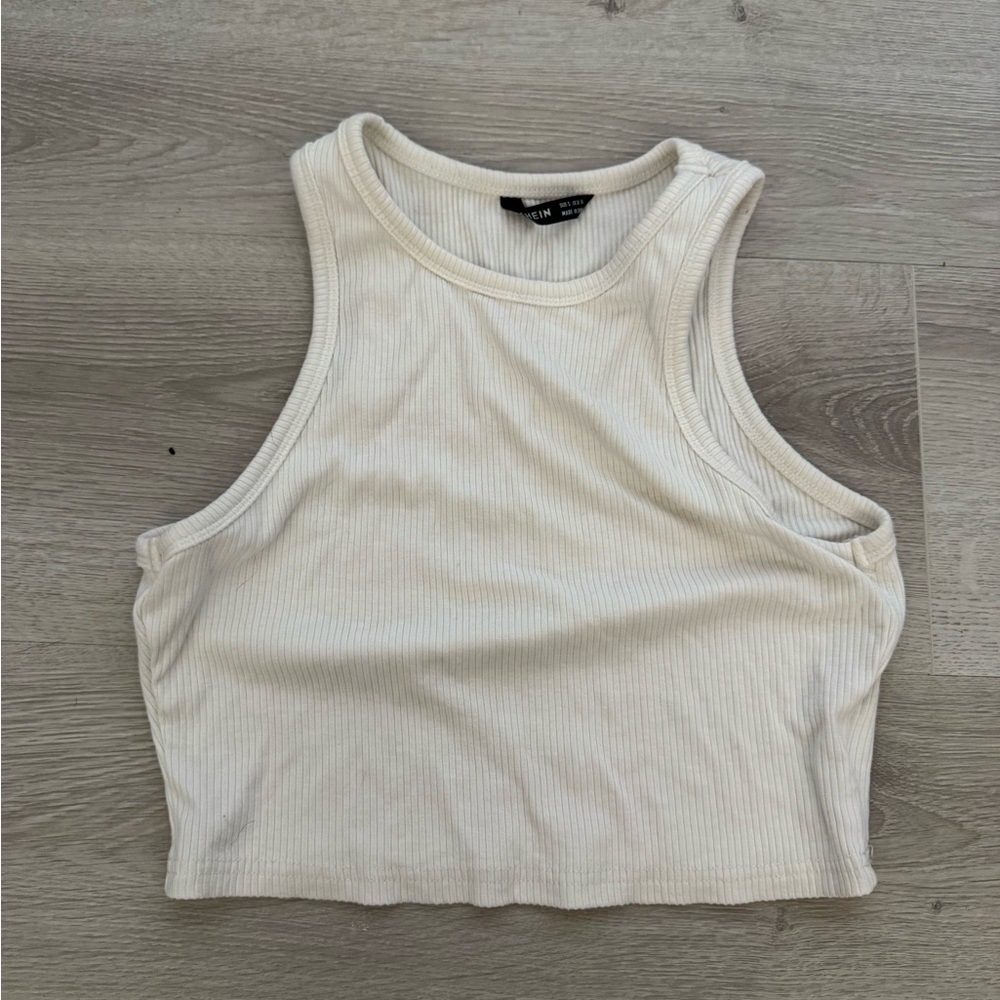 white cropped halter neck tank top